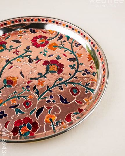 Floral Design Plate - Copper - 10 inch - WL5943-2 - Meenakari Trays & Plates