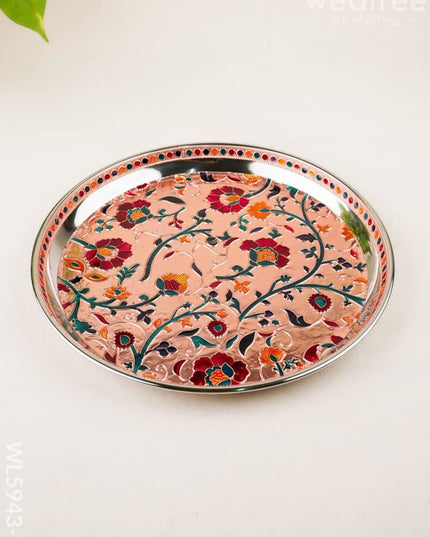 Floral Design Plate - Copper - 10 inch - WL5943-2 - Meenakari Trays & Plates