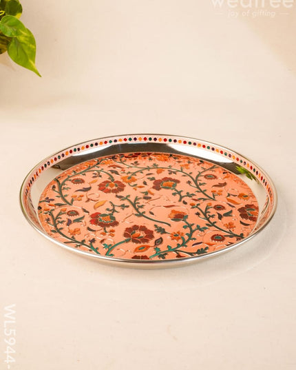 Floral Design Plate - Copper - 12 inch - WL5944-2 - Meenakari Trays & Plates