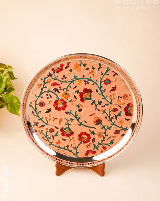 Floral Design Plate - Copper - 12 inch - WL5944-2 - Meenakari Trays & Plates