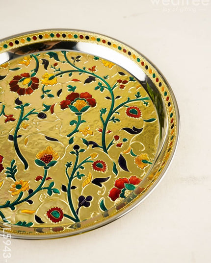 Floral Design Plate - Gold - 10 inch - WL5943-1 - Meenakari Trays & Plates