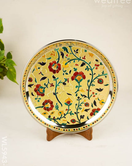 Floral Design Plate - Gold - 10 inch - WL5943-1 - Meenakari Trays & Plates