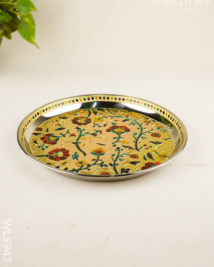 Floral Design Plate - Gold - 10 inch - WL5943-1 - Meenakari Trays & Plates
