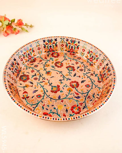 Floral Design Thambaalam Plate - 16 inch - Copper - WL5945-2 - Brass Utility