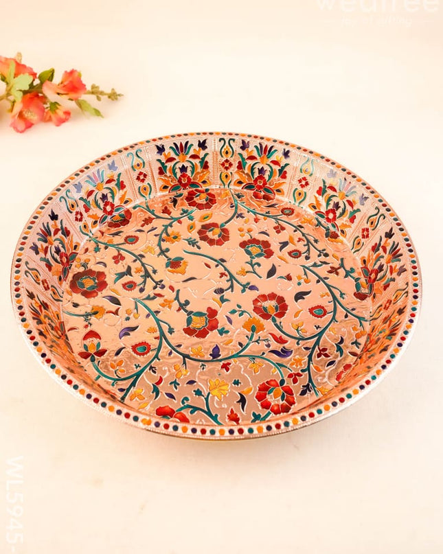 Floral Design Thambaalam Plate - 16 inch - Copper - WL5945-2 - Brass Utility