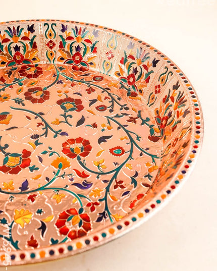 Floral Design Thambaalam Plate - 16 inch - Copper - WL5945-2 - Brass Utility