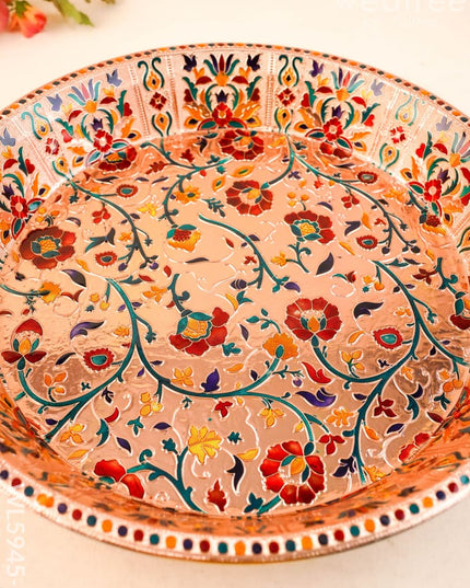 Floral Design Thambaalam Plate - 16 inch - Copper - WL5945-2 - Brass Utility