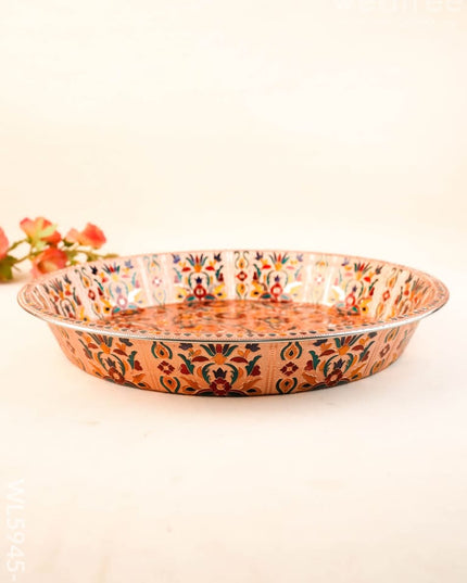 Floral Design Thambaalam Plate - 16 inch - Copper - WL5945-2 - Brass Utility