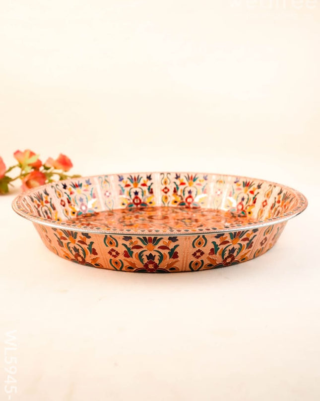 Floral Design Thambaalam Plate - 16 inch - Copper - WL5945-2 - Brass Utility