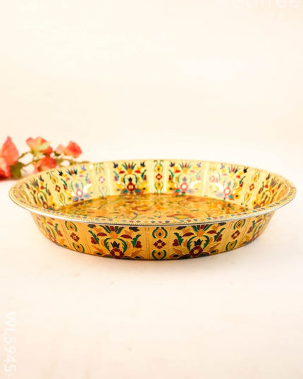Floral Design Thambaalam Plate - 16 inch - Gold - WL5945-1 - Brass Utility