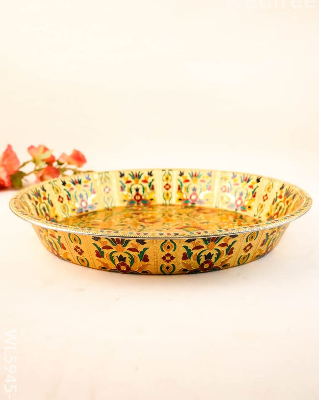 Floral Design Thambaalam Plate - 16 inch - Gold - WL5945-1 - Brass Utility