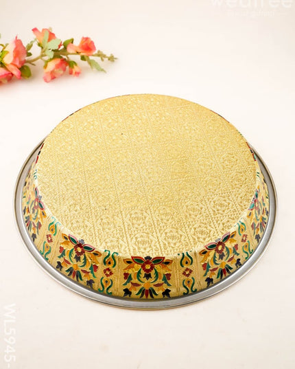 Floral Design Thambaalam Plate - 16 inch - Gold - WL5945-1 - Brass Utility