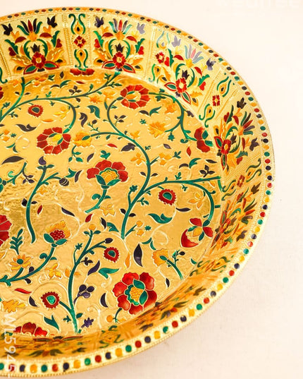 Floral Design Thambaalam Plate - 16 inch - Gold - WL5945-1 - Brass Utility