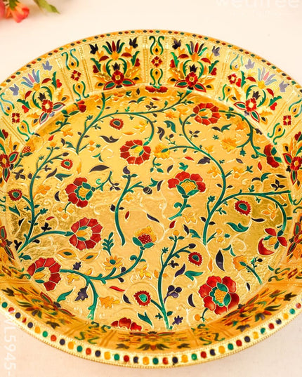 Floral Design Thambaalam Plate - 16 inch - Gold - WL5945-1 - Brass Utility
