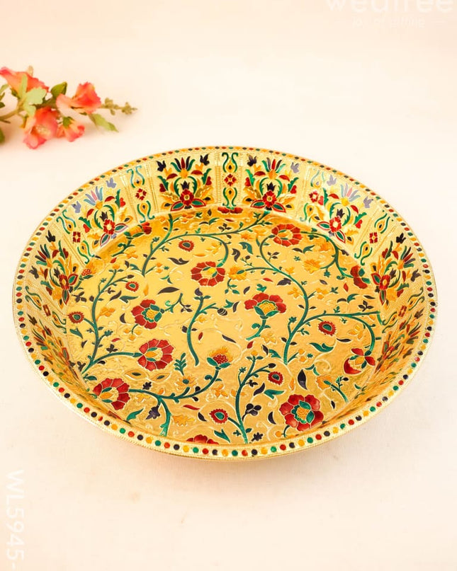 Floral Design Thambaalam Plate - 16 inch - Gold - WL5945-1 - Brass Utility