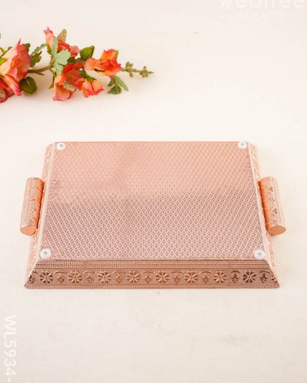 Floral Design Tray - Copper - 12x8 inch - WL5934-2 - Meenakari Trays & Plates
