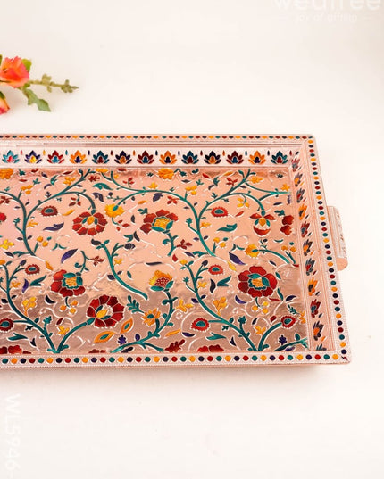 Floral Design Tray - Copper - 16x12 inch - WL5946-2 - Meenakari Trays & Plates