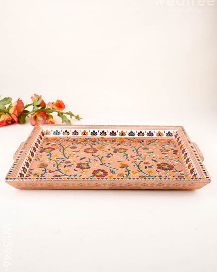 Floral Design Tray - Copper - 16x12 inch - WL5946-2 - Meenakari Trays & Plates