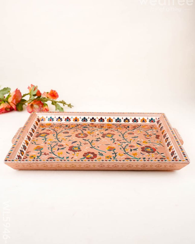 Floral Design Tray - Copper - 16x12 inch - WL5946-2 - Meenakari Trays & Plates