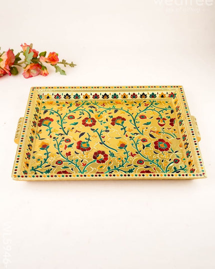 Floral Design Tray - Gold - 16x12 inch - WL5946-1 - Meenakari Trays & Plates