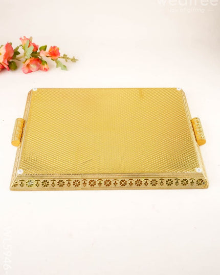 Floral Design Tray - Gold - 16x12 inch - WL5946-1 - Meenakari Trays & Plates