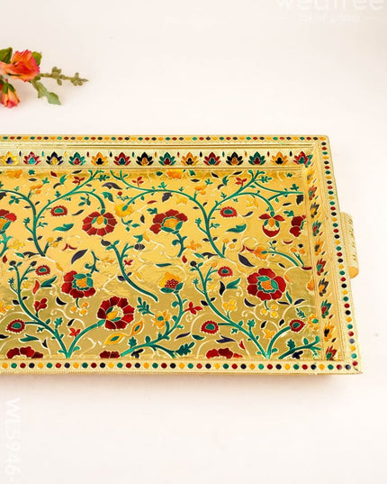 Floral Design Tray - Gold - 16x12 inch - WL5946-1 - Meenakari Trays & Plates
