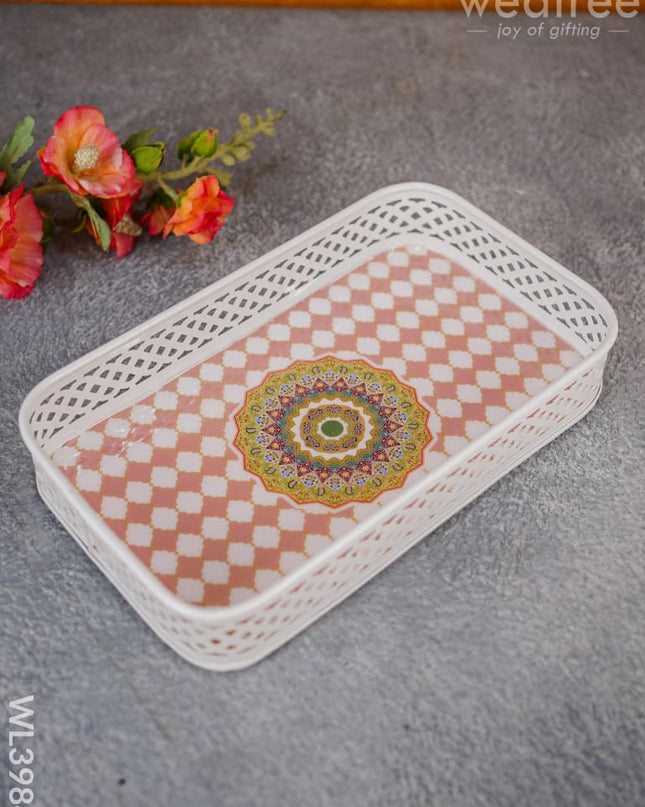 Floral Design Tray With White Frame - Wl3984 Wooden Trays