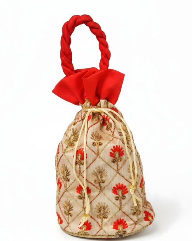 Floral designed Embroidery Potli Bag in Triangular Pattern - WBG0117 - Potli Bags