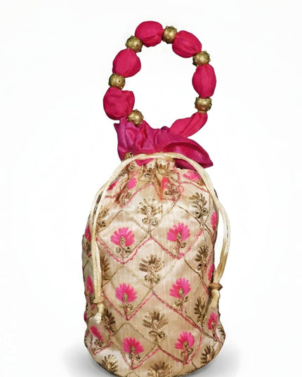 Floral designed Embroidery Potli Bag in Triangular Pattern - WBG0117 - Potli Bags