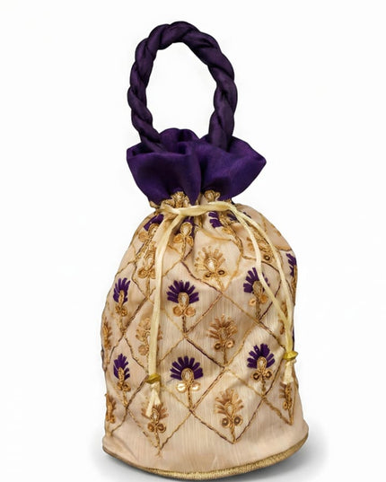 Floral designed Embroidery Potli Bag in Triangular Pattern - WBG0117 - Potli Bags