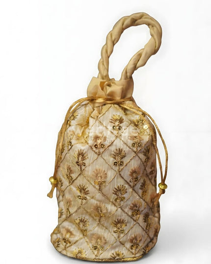 Floral designed Embroidery Potli Bag in Triangular Pattern - WBG0117 - Potli Bags