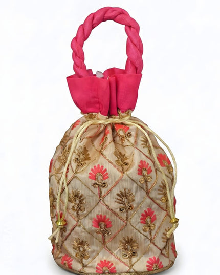 Floral designed Embroidery Potli Bag in Triangular Pattern - WBG0117 - Potli Bags
