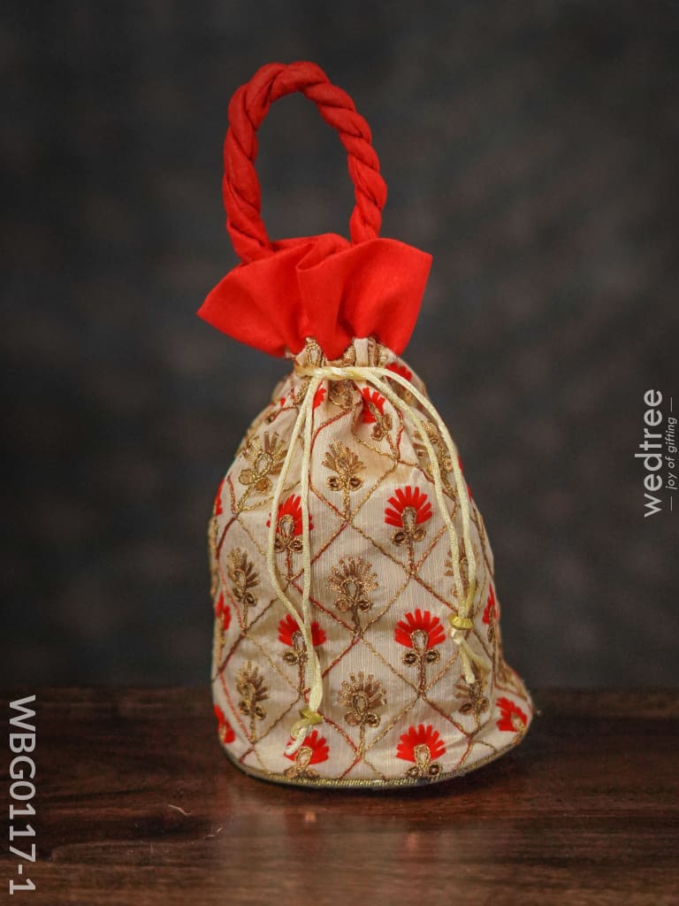Floral Designed Embroidery Potli Bag In Triangular Pattern - Wbg0117 Bags