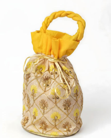 Floral designed Embroidery Potli Bag in Triangular Pattern - WBG0117 - Potli Bags