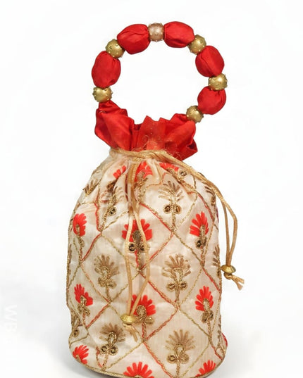Floral designed Embroidery Potli Bag in Triangular Pattern - WBG0117 - Potli Bags