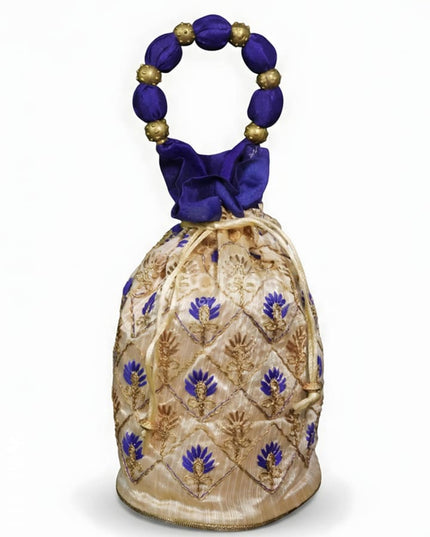 Floral designed Embroidery Potli Bag in Triangular Pattern - WBG0117 - Potli Bags