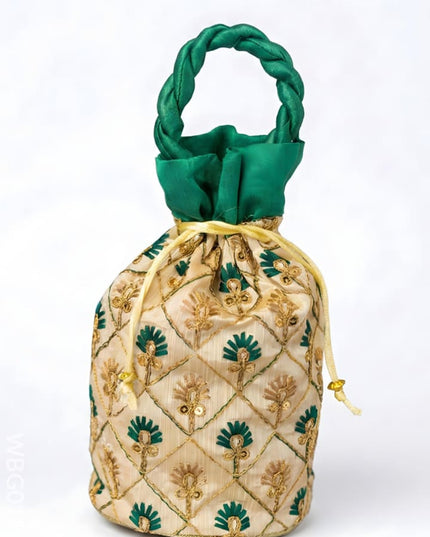 Floral designed Embroidery Potli Bag in Triangular Pattern - WBG0117 - Potli Bags
