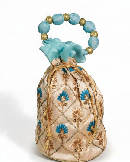 Floral designed Embroidery Potli Bag in Triangular Pattern - WBG0117 - Potli Bags