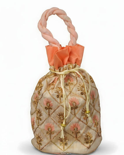 Floral designed Embroidery Potli Bag in Triangular Pattern - WBG0117 - Potli Bags