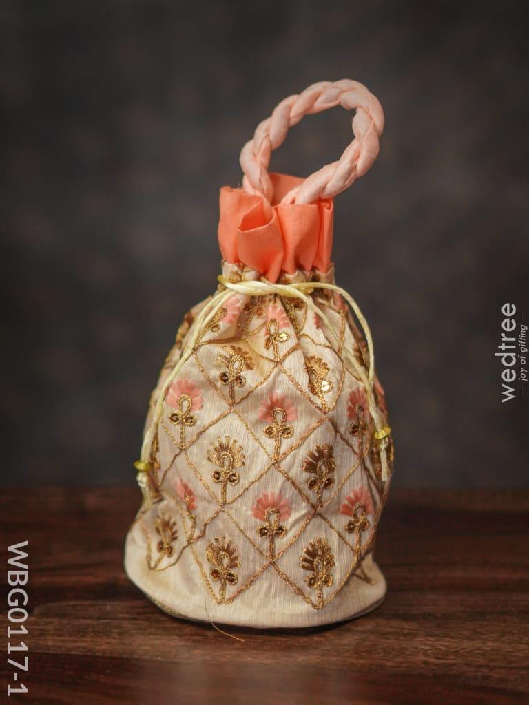 Floral Designed Embroidery Potli Bag In Triangular Pattern - Wbg0117 Bags
