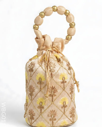 Floral designed Embroidery Potli Bag in Triangular Pattern - WBG0117 - Potli Bags