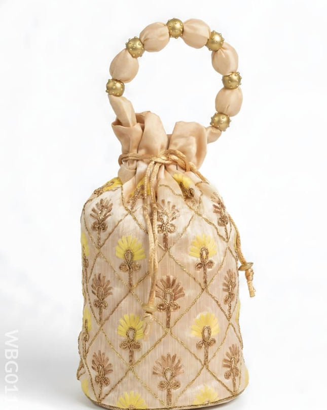 Floral designed Embroidery Potli Bag in Triangular Pattern - WBG0117 - Potli Bags