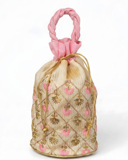 Floral designed Embroidery Potli Bag in Triangular Pattern - WBG0117 - Potli Bags