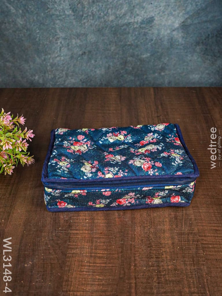 Floral Designed Jewel Pouch With Bangle Holder (10X7) - Wl3148 Navy Blue Organizers