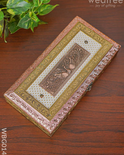 Oxidised Golden And Red Embossed Dry Fruit Box With Peacock Floral Design - 12X6Inches Wbg0140