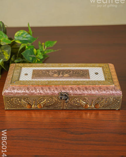 Oxidised Golden And Red Embossed Dry Fruit Box With Peacock Floral Design - 12X6Inches Wbg0140