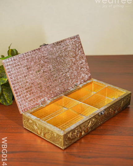 Oxidised Golden And Red Embossed Dry Fruit Box With Peacock Floral Design - 12X6Inches Wbg0140