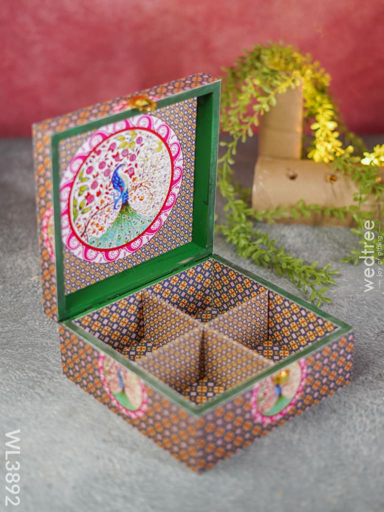 Floral Peacock Dry Fruit Box With 4 Partions - Wl3892