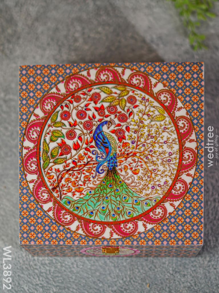 Floral Peacock Dry Fruit Box With 4 Partions - Wl3892