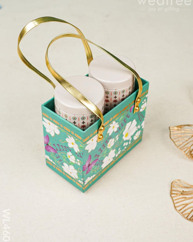 Floral Print Bag With Printed Tin Jars - Set Of 2 Wl4603 Dining Essentials